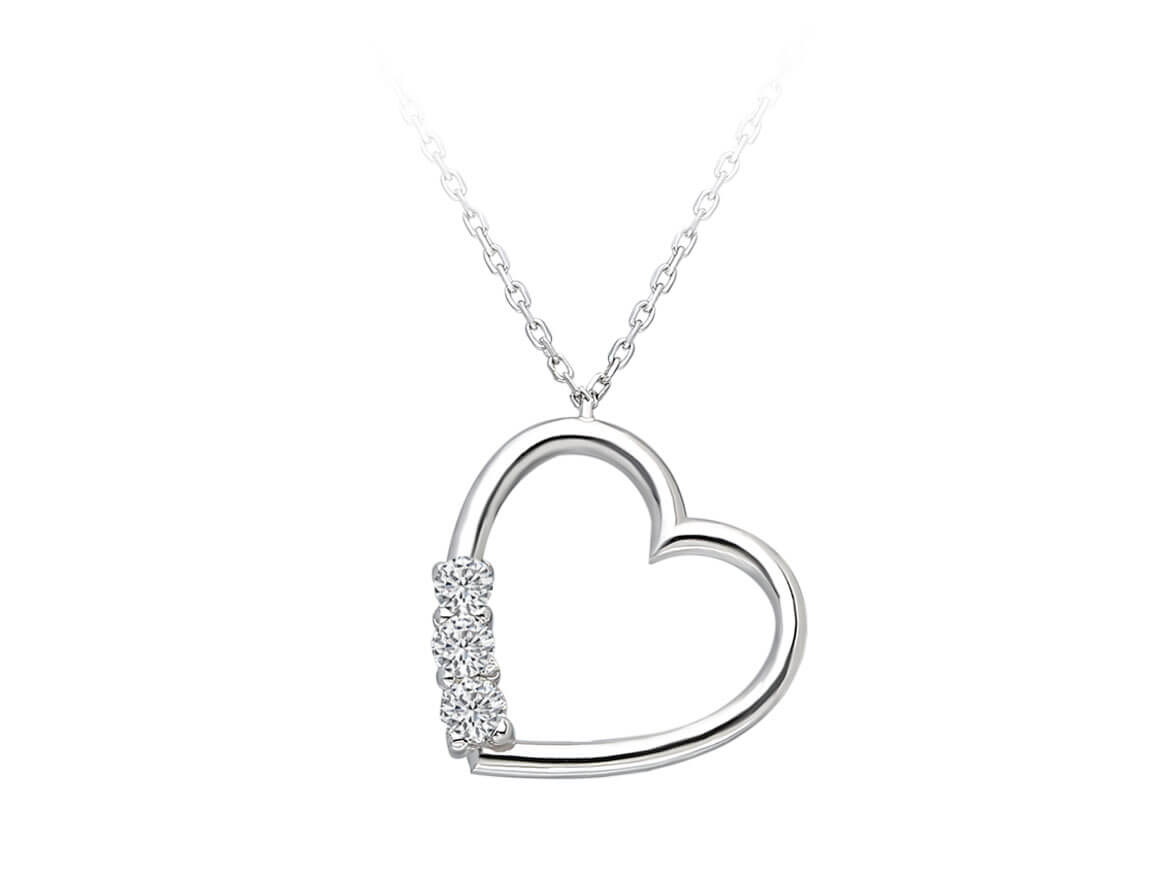 Heart pendant with 3 diamonds | 14K white gold