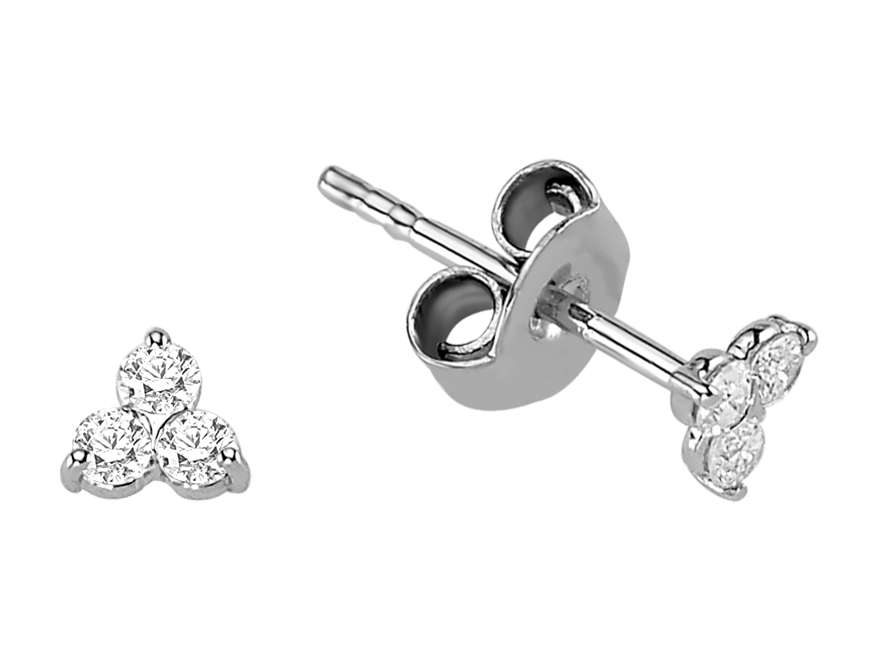 Clous d'oreilles minimalistes à trois pierres avec diamants de laboratoire en or blanc 585