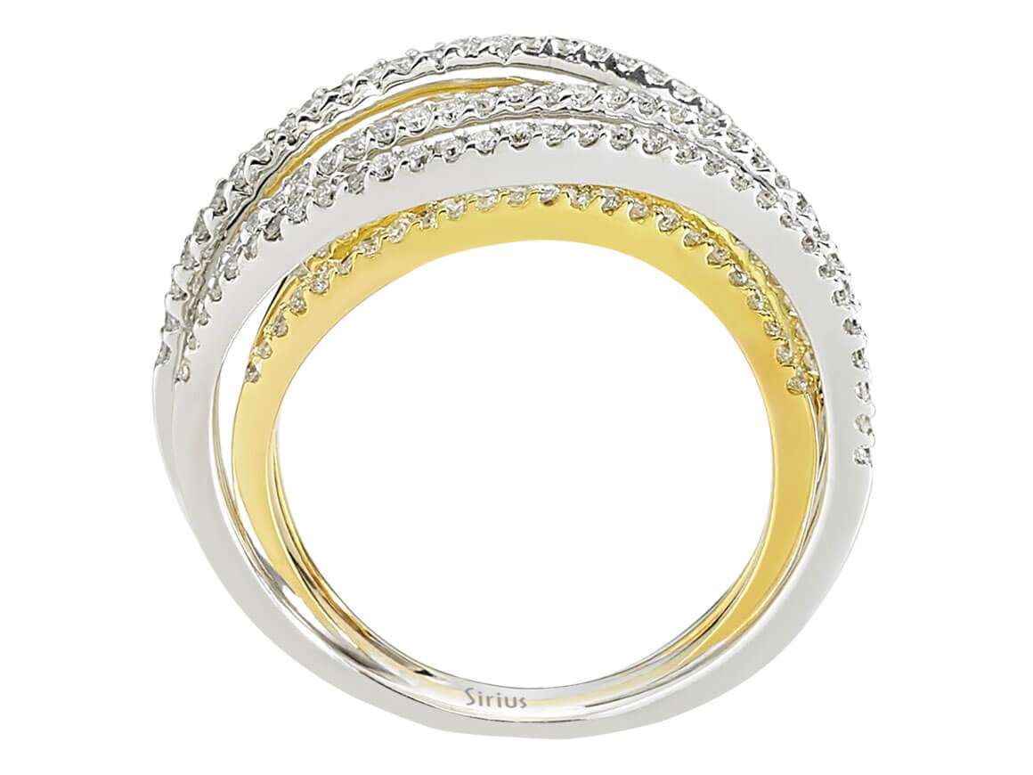 خاتم ألماس عصري من 5 صفوف - 144 ألماسة - 0.83 قيراط - ذهب عيار 14 - مجوهرات فاخرة من Rosy Lab Diamonds