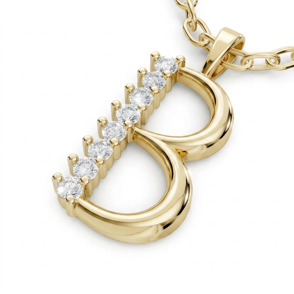8 Pırlanta Detaylı B Kolye Ucu – 9 Ayar Sarı Altın – Rosy Lab Diamonds’tan yüksek kaliteli Mücevher