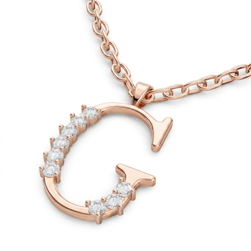 Anhänger G mit 8 Diamanten - 9K Rosegold - hochwertiger Schmuck von Rosy Lab Diamonds
