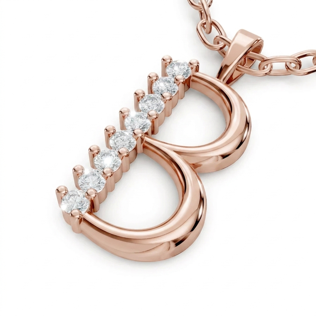 قلادة متدلية B مع 8 ألماسات - ذهب وردي عيار 9 قيراط - مجوهرات عالية الجودة من Rosy Lab Diamonds