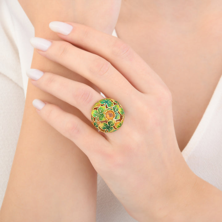 Bague en émail artistique avec citrine | Bijou fantaisie artistique fait main – Bijoux haut de gamme de Rosy Lab Diamonds