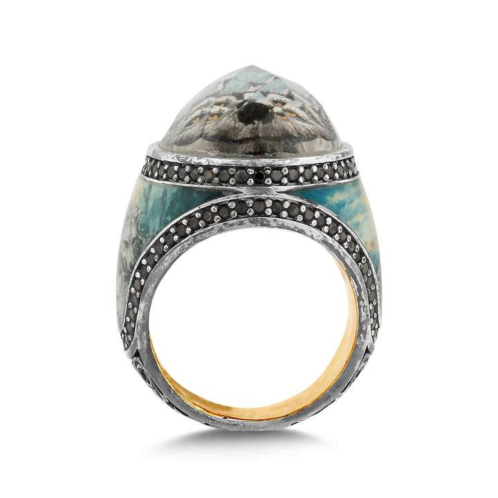 Bague Northern Wolf Spirit | Bijoux artistiques peints à la main avec motif de loup