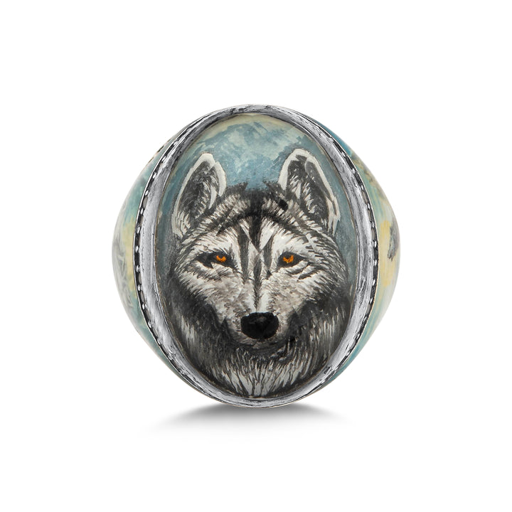 Bague Northern Wolf Spirit | Bijoux artistiques peints à la main avec motif de loup