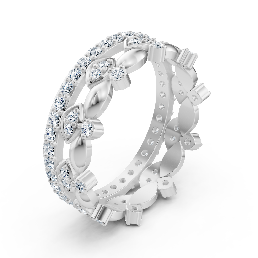Bague en or blanc florale avec motif floral et 67 diamants de laboratoire