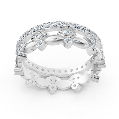 Bague en or blanc florale avec motif floral et 67 diamants de laboratoire
