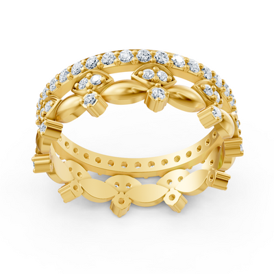 Bague en or jaune florale avec motif floral et 67 diamants de laboratoire