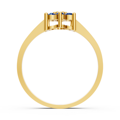 Delicate yellow gold ring with sapphires and diamond