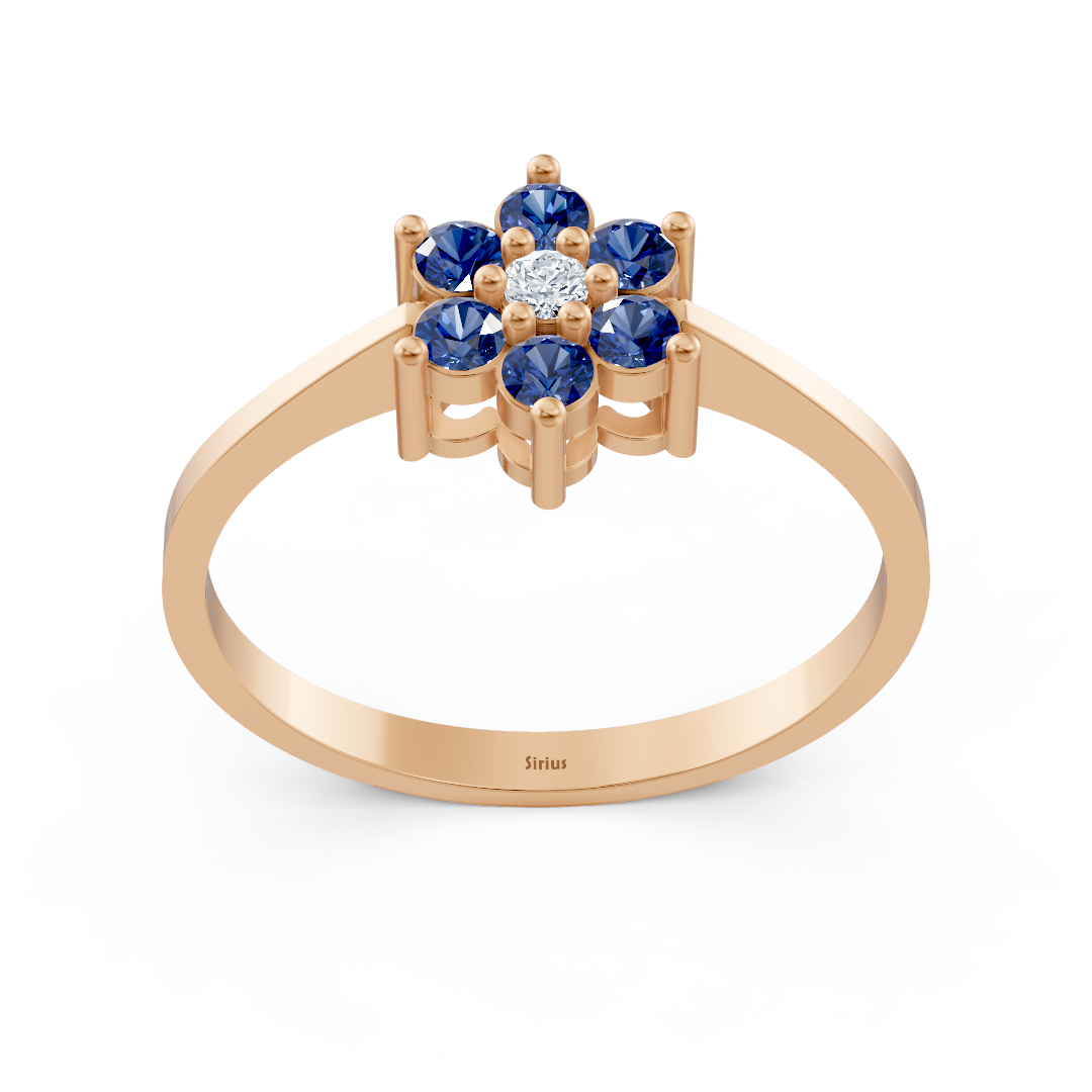 Bague fine en or rose avec saphirs et diamant
