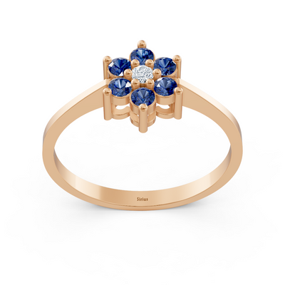 Bague fine en or rose avec saphirs et diamant