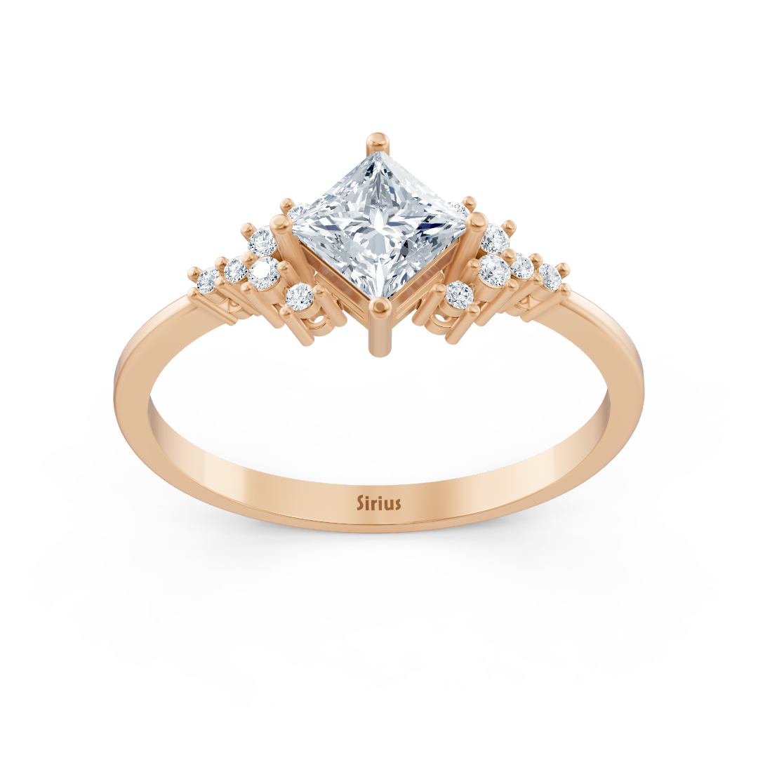 Verlobungsring Seraphina mit Prinzess- und Rundschliff Labordiamanten & Saphiren in 14K Roségold
