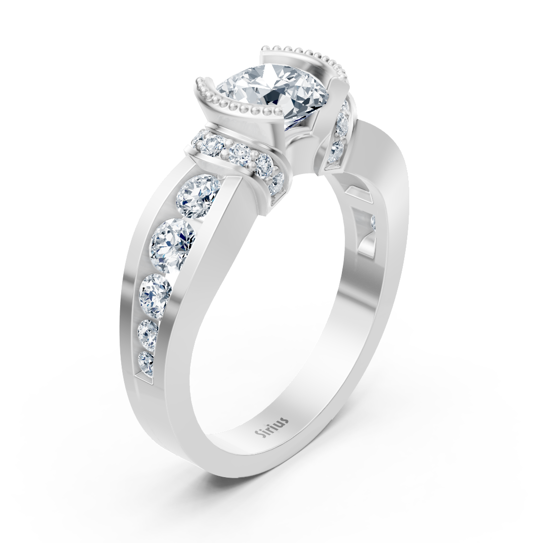 Parlak orta taşlı ve yan taş süslemeli zarif Beyaz Altın yüzük - Rosy Lab Diamonds’tan yüksek kaliteli Mücevher