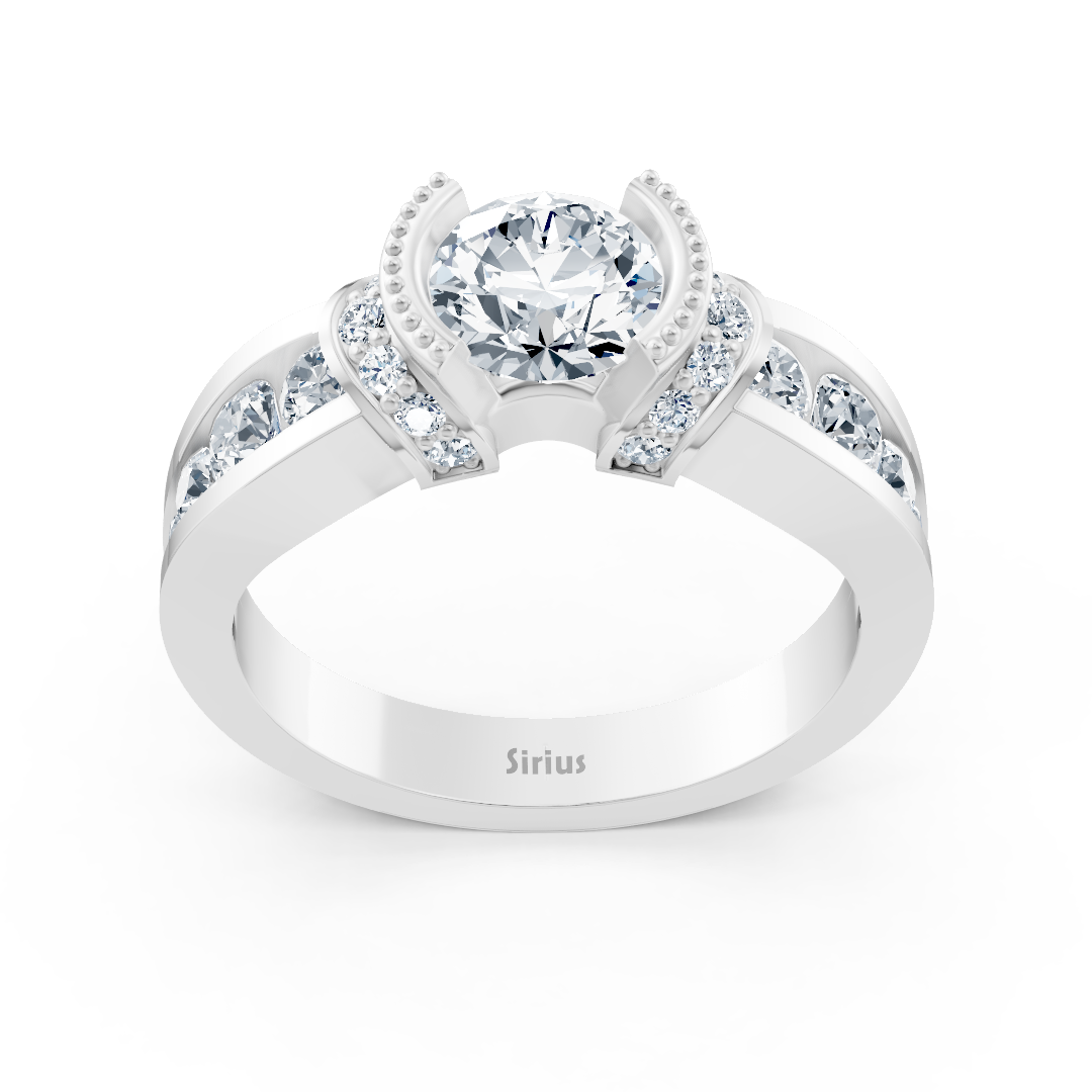 Elegant white gold ring with sparkling center stone and side setting