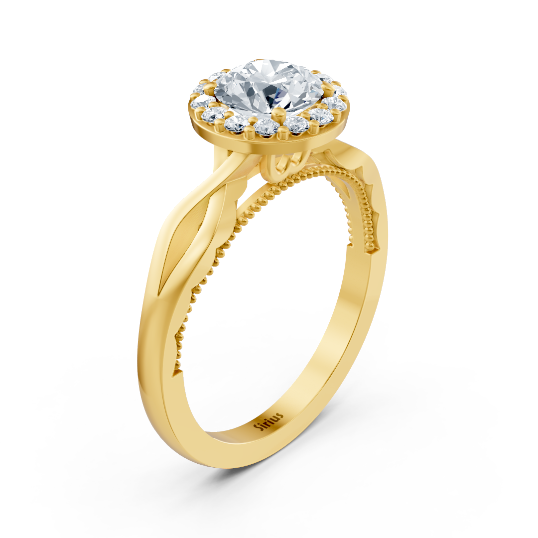 خاتم سوليتير من الذهب الأصفر بهالة من الألماس المُنتَج في المختبر - مجوهرات فاخرة من Rosy Lab Diamonds