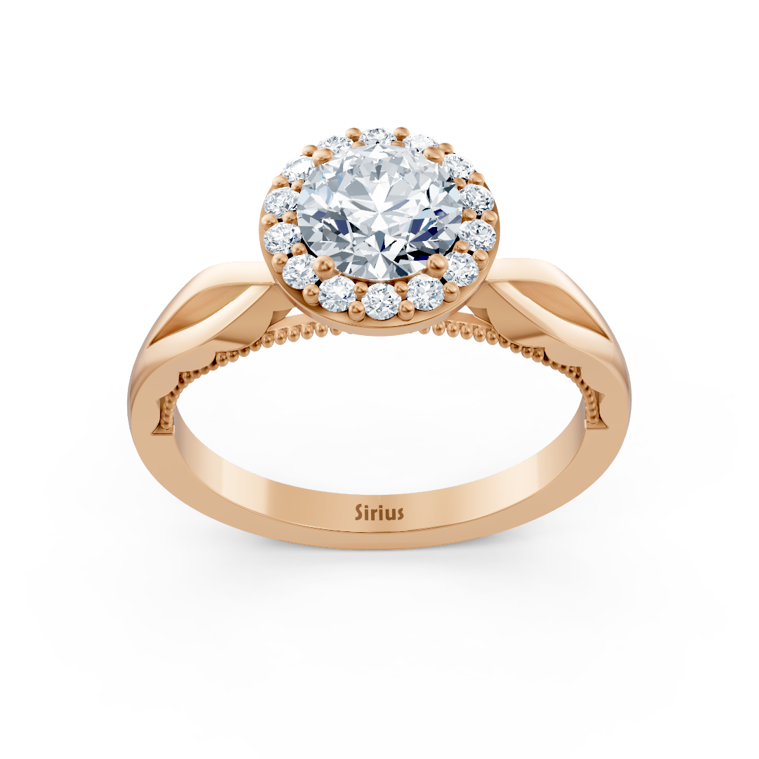 خاتم سوليتير بهالة من ذهب وردي مع ألماس مُصنّع في المختبر - مجوهرات فاخرة من Rosy Lab Diamonds