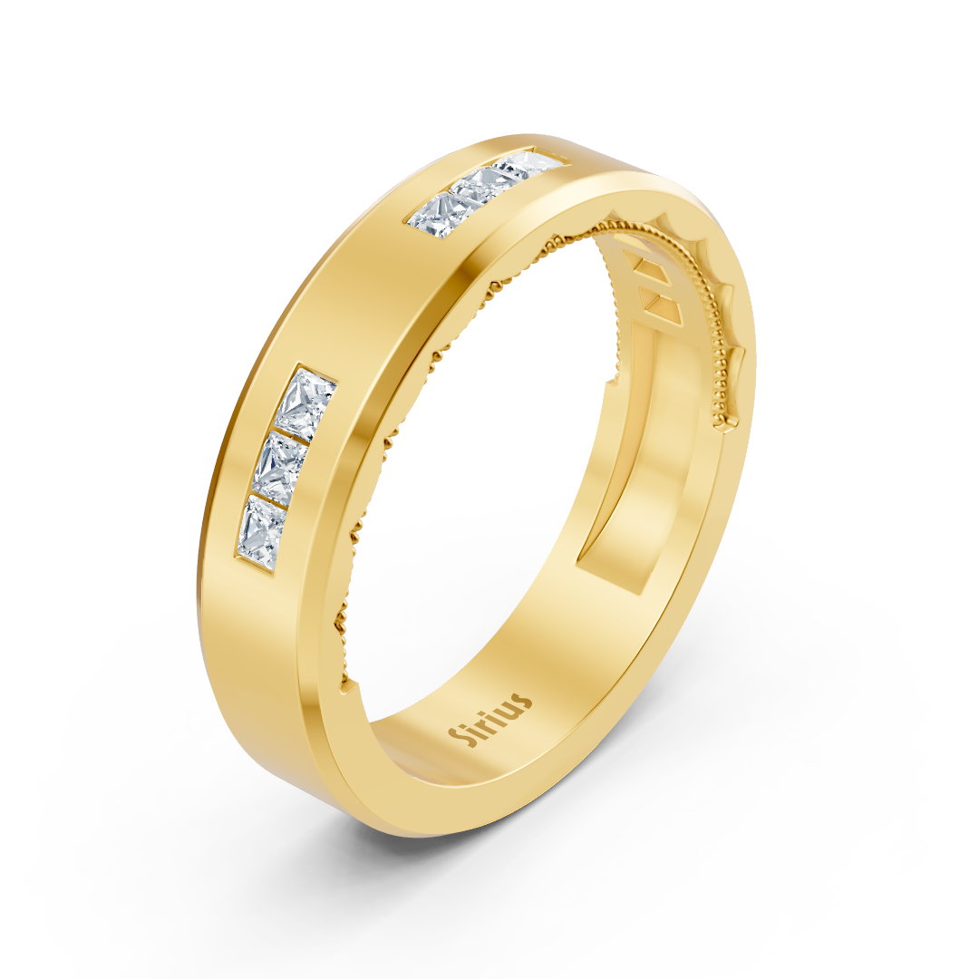 خاتم ذهب أصفر خالد مزين بألماس مختبري مربع الشكل - مجوهرات عالية الجودة من Rosy Lab Diamonds