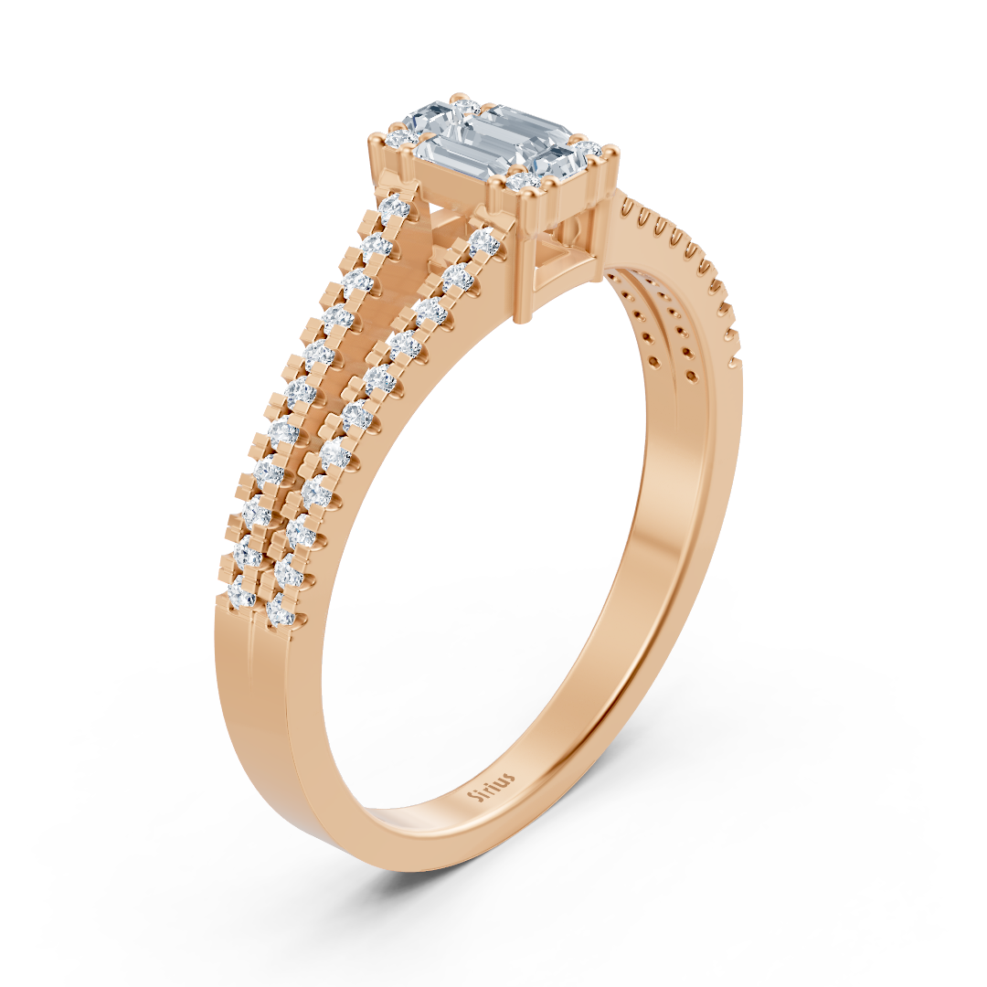 Elegant baguette diamond ring with pavé setting - 14K Rose Gold - high-quality Jewelry from Rosy Lab Diamonds