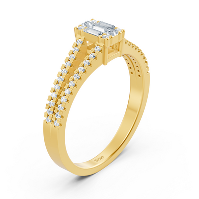 Elegant baguette diamond ring with pavé – 14K yellow gold