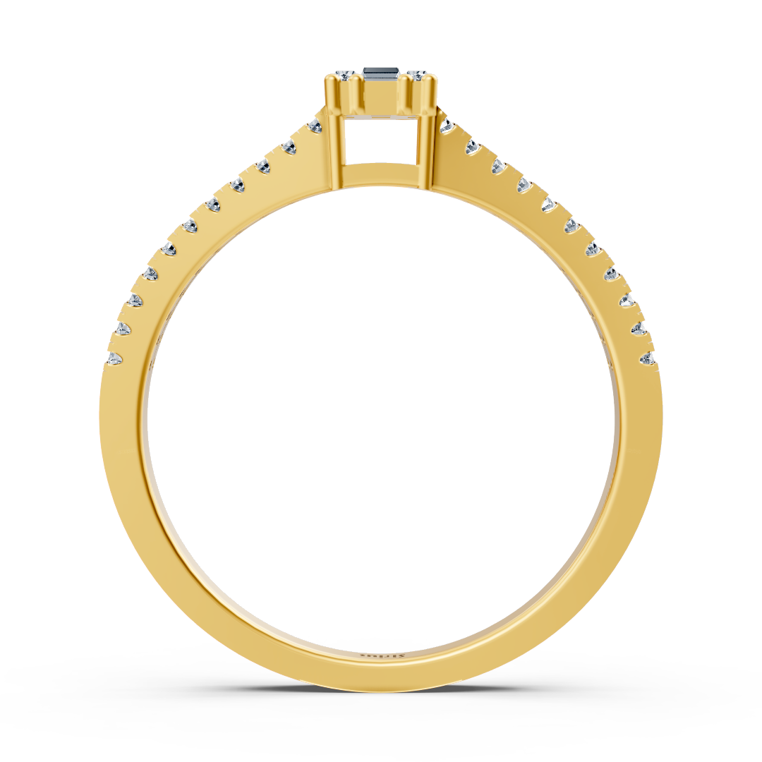 Elegant baguette diamond ring with pavé – 14K yellow gold