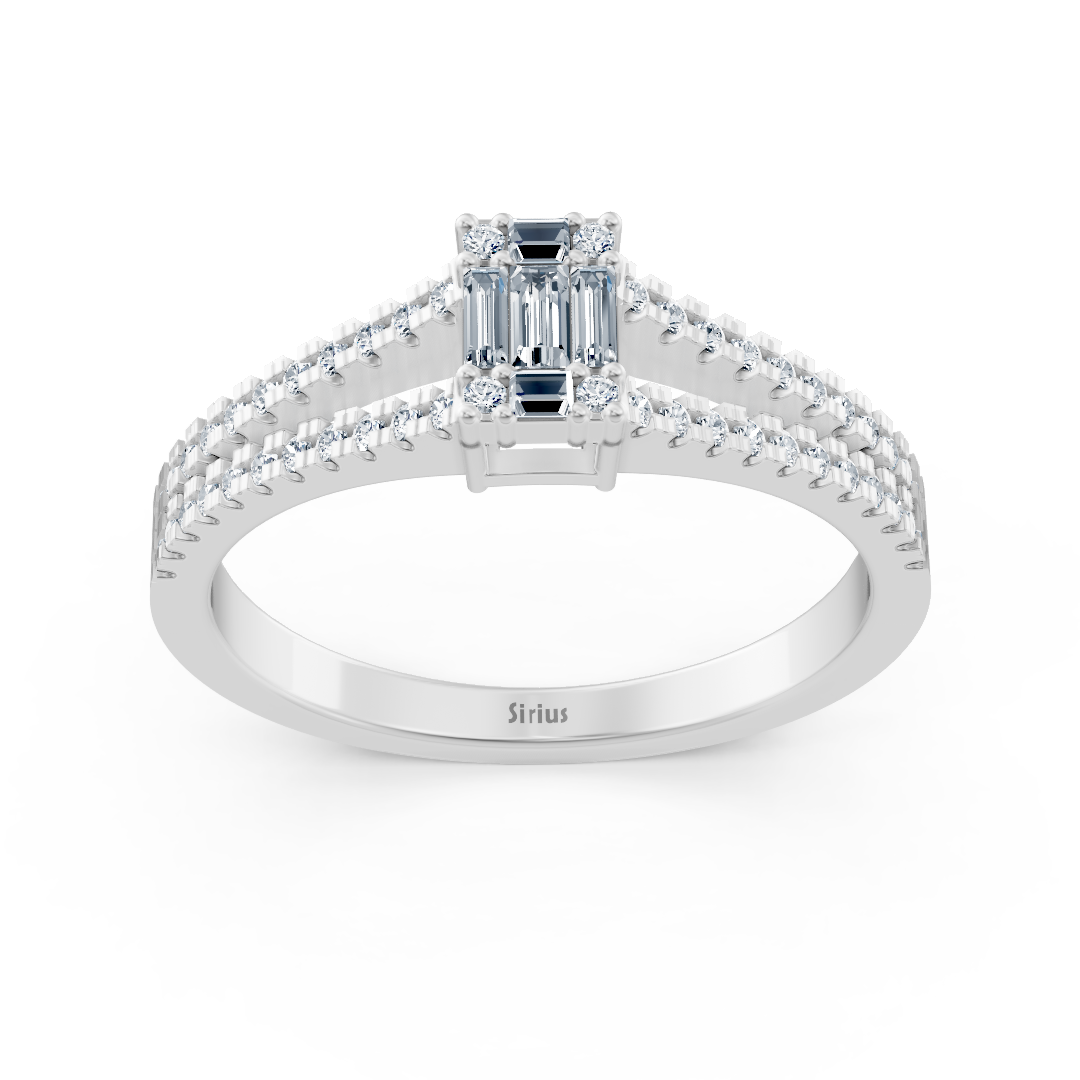 Baguette kesimli özel Pırlanta Yüzük - 14 Ayar Beyaz Altın - Rosy Lab Diamonds’tan yüksek kaliteli Mücevher