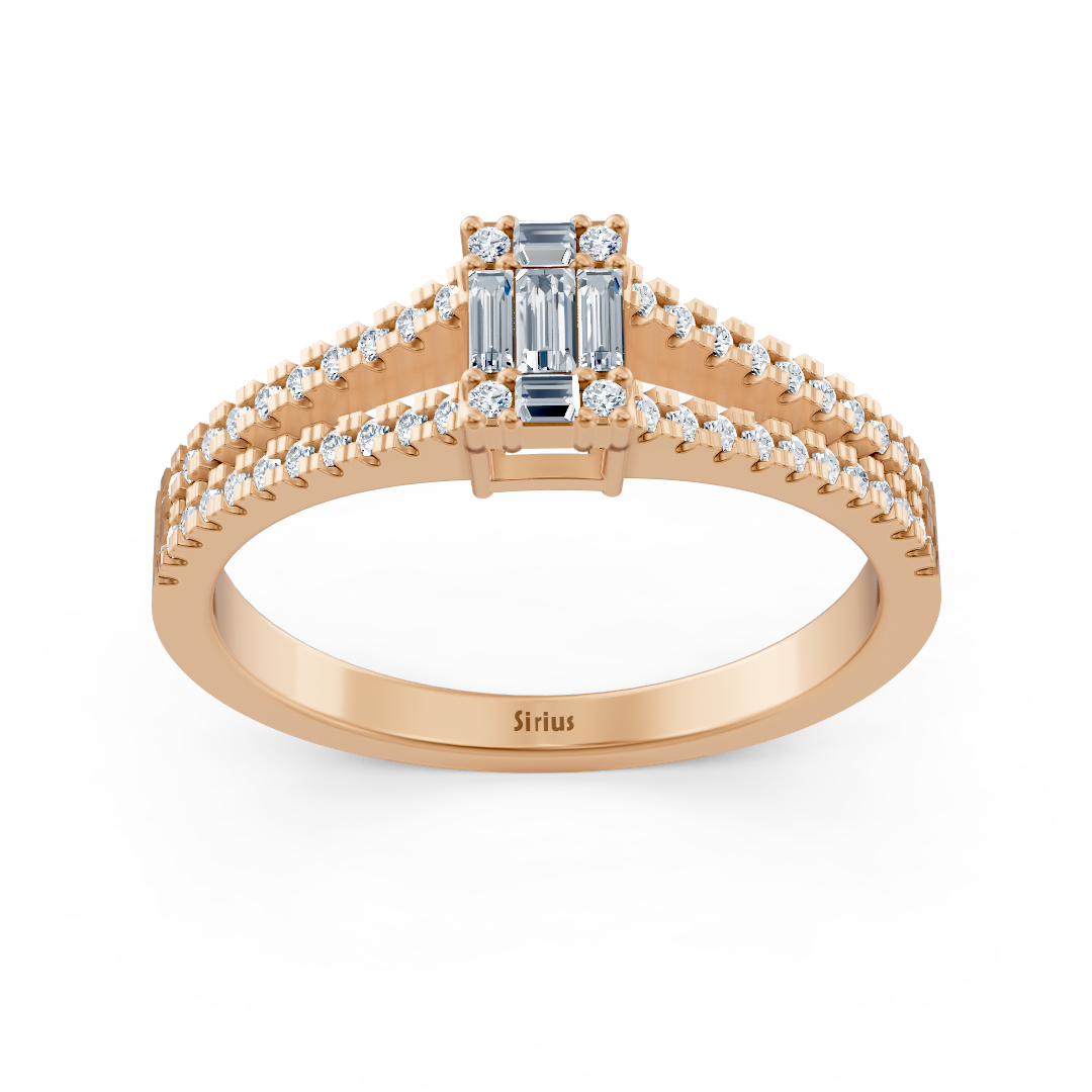 Elegant baguette diamond ring with pavé setting - 14K Rose Gold - high-quality Jewelry from Rosy Lab Diamonds