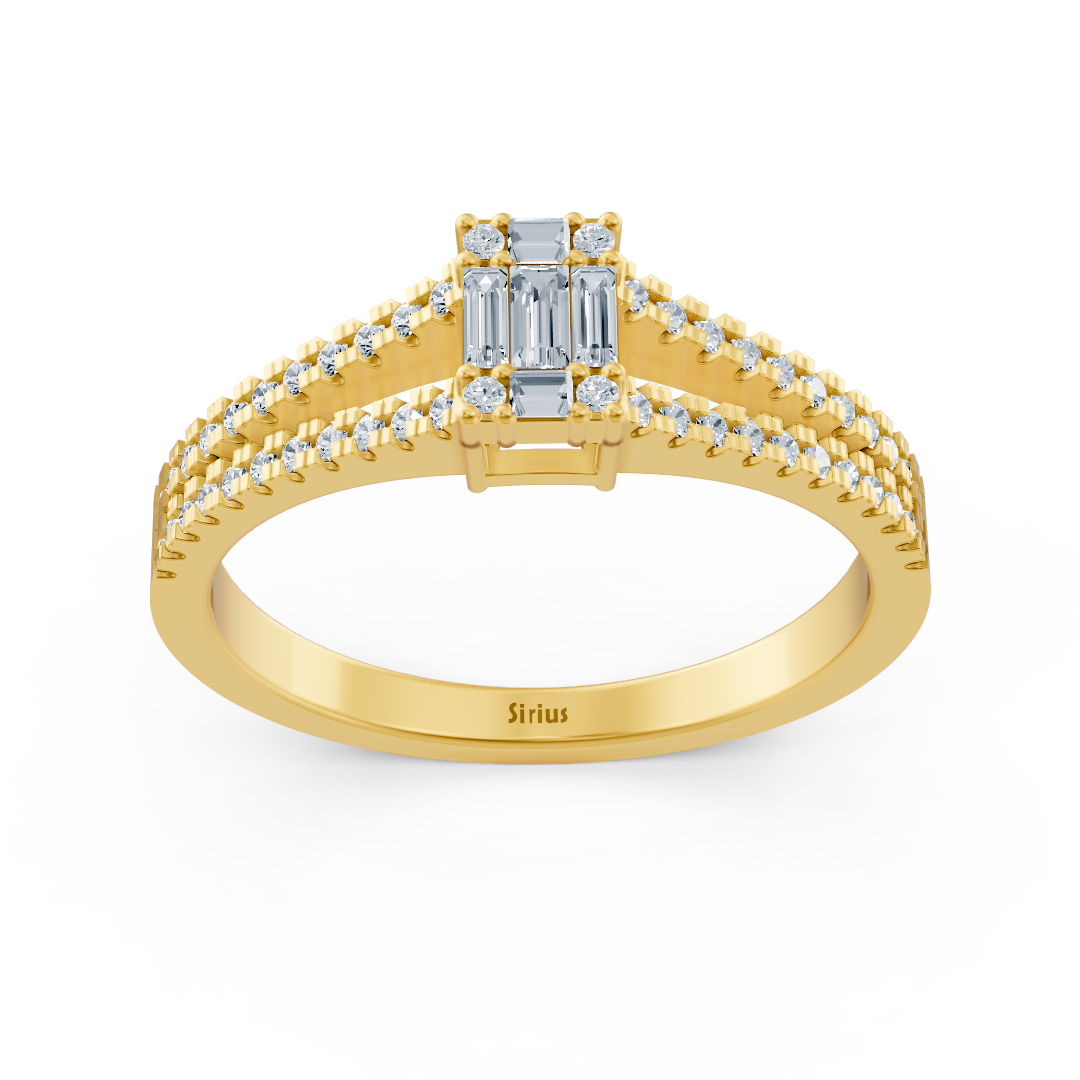 Elegant baguette diamond ring with pavé – 14K yellow gold