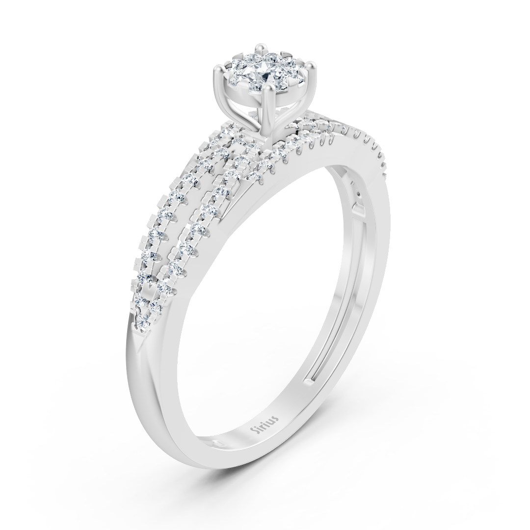 خاتم خطوبة مزدوج الصفوف بحجر مركزي - ذهب أبيض عيار 14 قيراط - مجوهرات فاخرة من Rosy Lab Diamonds