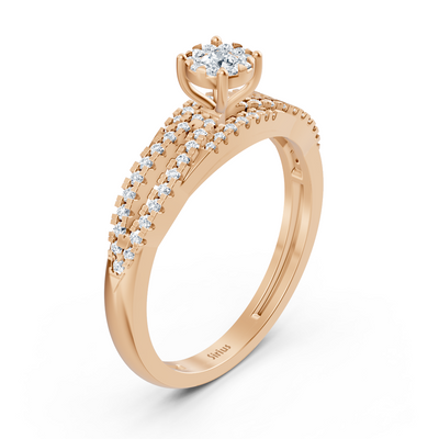 Zweireihiger Verlobungsring mit Mittelstein – 14K Roségold