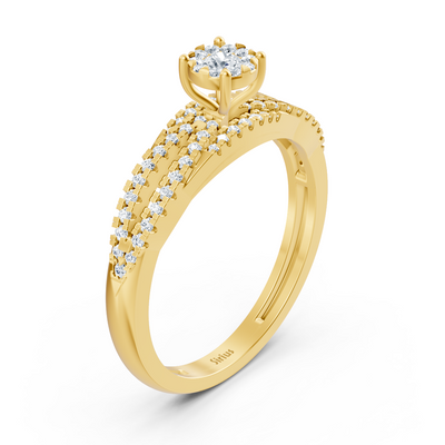 Zweireihiger Verlobungsring mit Mittelstein – 14K Gelbgold