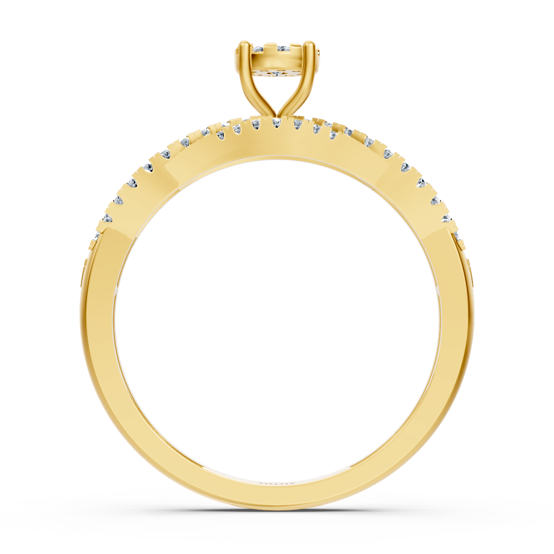 خاتم خطوبة مزدوج الصفوف بحجر مركزي - ذهب أصفر عيار 14 قيراطًا - مجوهرات فاخرة من Rosy Lab Diamonds