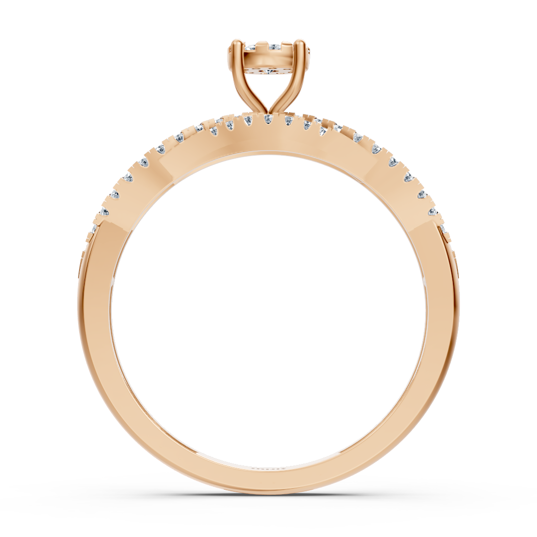 Orta taşlı çift sıralı Nişan Yüzüğü - 14K Rose Altın - Rosy Lab Diamonds’tan yüksek kaliteli Mücevher