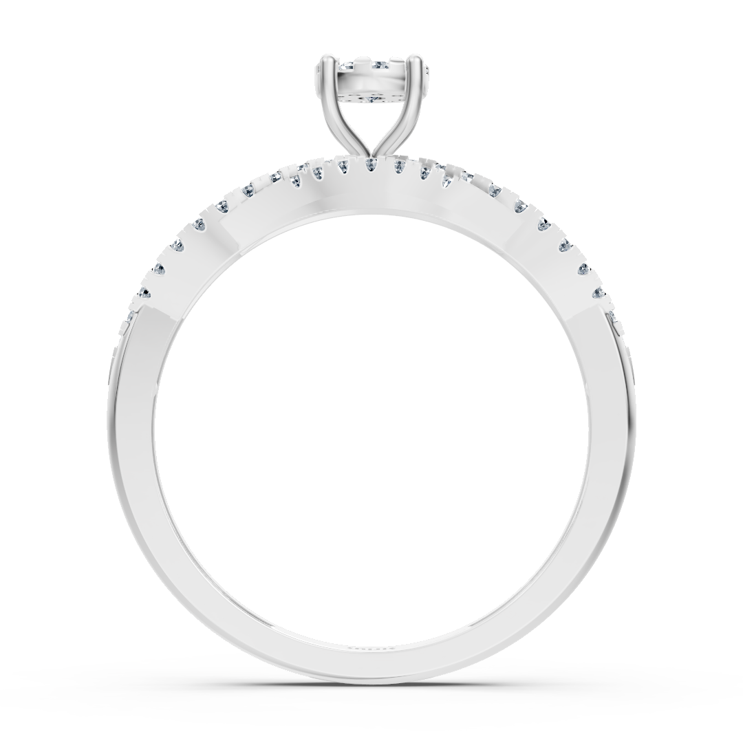 خاتم خطوبة مزدوج الصفوف بحجر مركزي - ذهب أبيض عيار 14 قيراط - مجوهرات فاخرة من Rosy Lab Diamonds