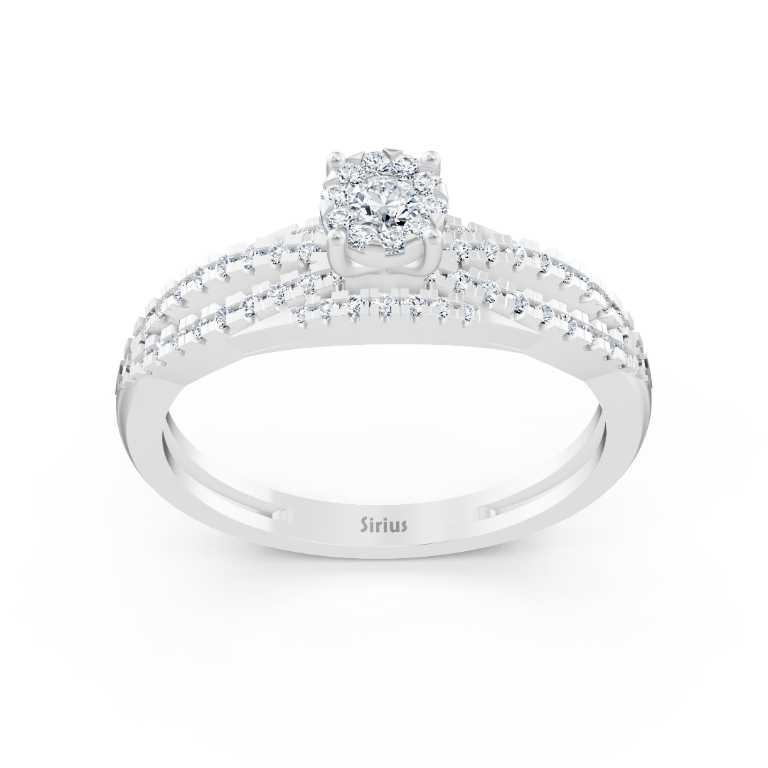 خاتم خطوبة مزدوج الصفوف بحجر مركزي - ذهب أبيض عيار 14 قيراط - مجوهرات فاخرة من Rosy Lab Diamonds