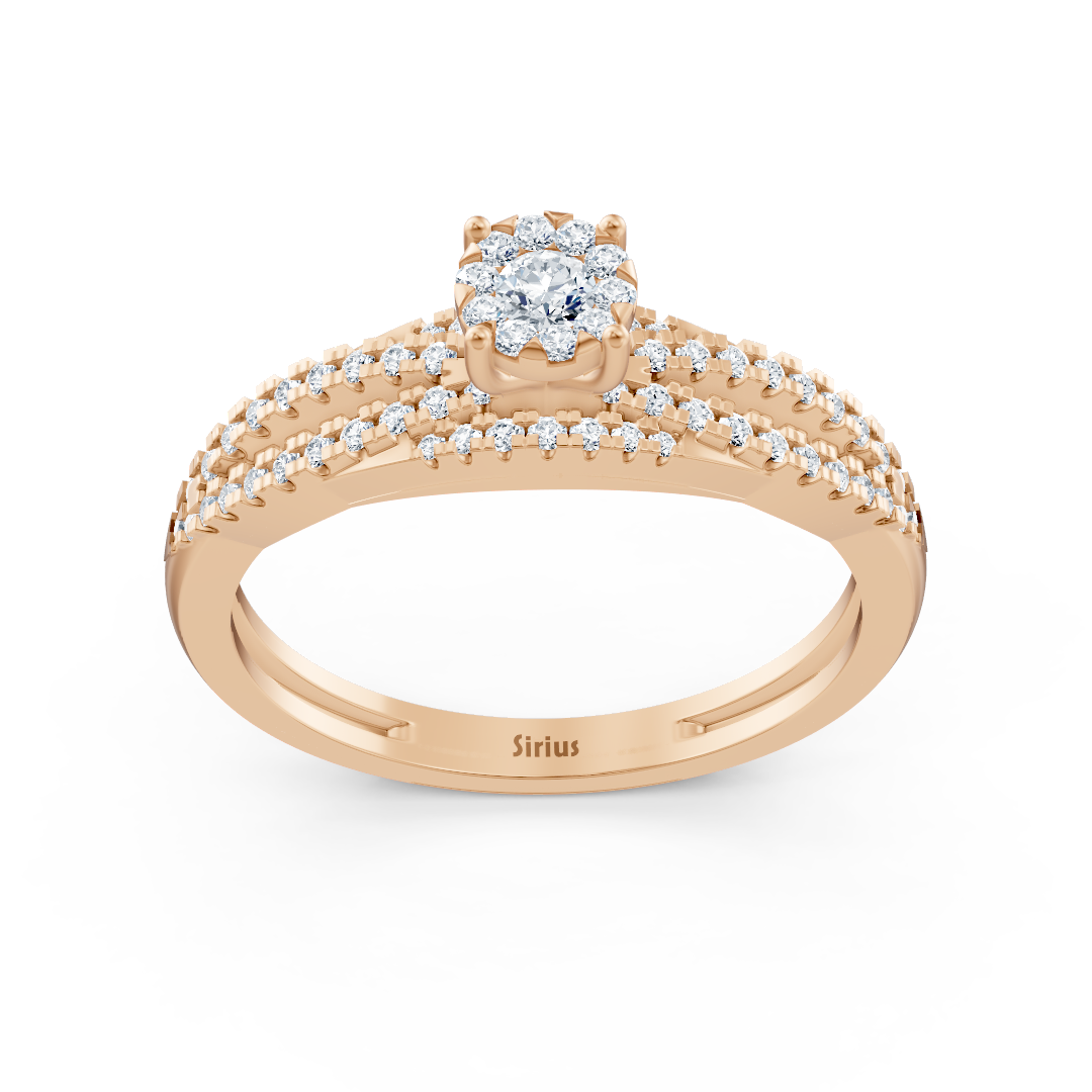Zweireihiger Verlobungsring mit Mittelstein – 14K Roségold
