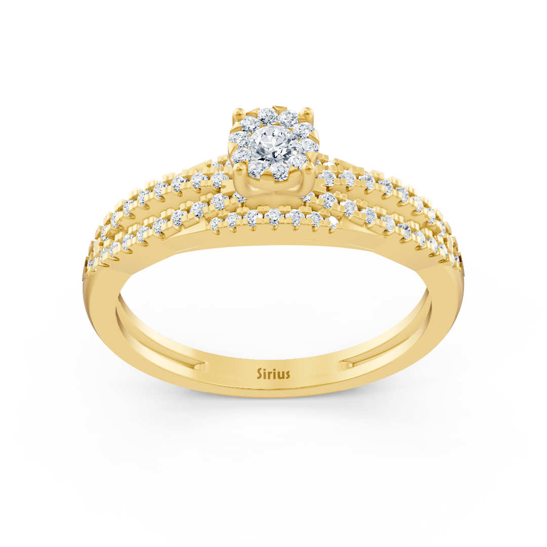 خاتم خطوبة مزدوج الصفوف بحجر مركزي - ذهب أصفر عيار 14 قيراطًا - مجوهرات فاخرة من Rosy Lab Diamonds