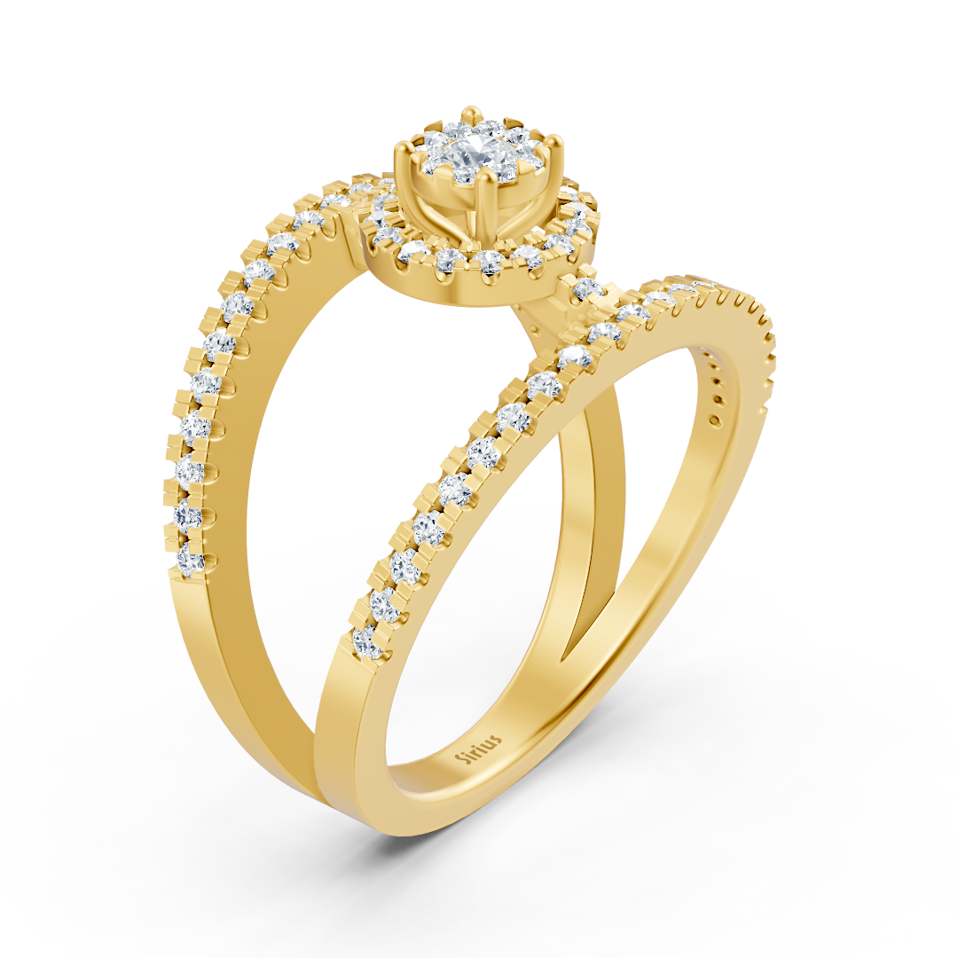 طقم خاتم خطوبة عصري بتصميم هالو - ذهب أصفر عيار 14 قيراطًا - مجوهرات فاخرة من Rosy Lab Diamonds