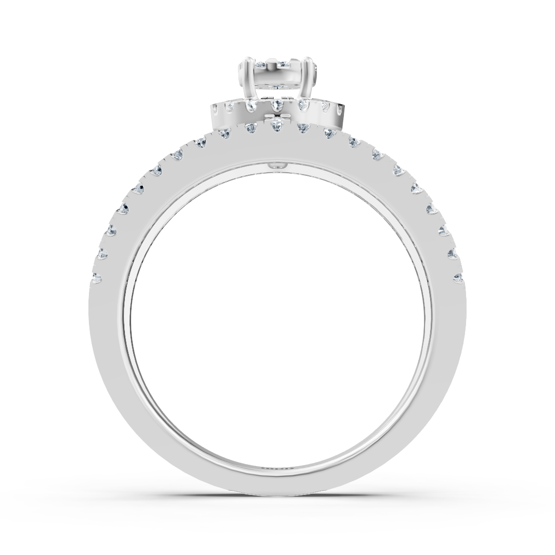 Ensemble moderne de bagues de fiançailles avec halo – 14K or blanc