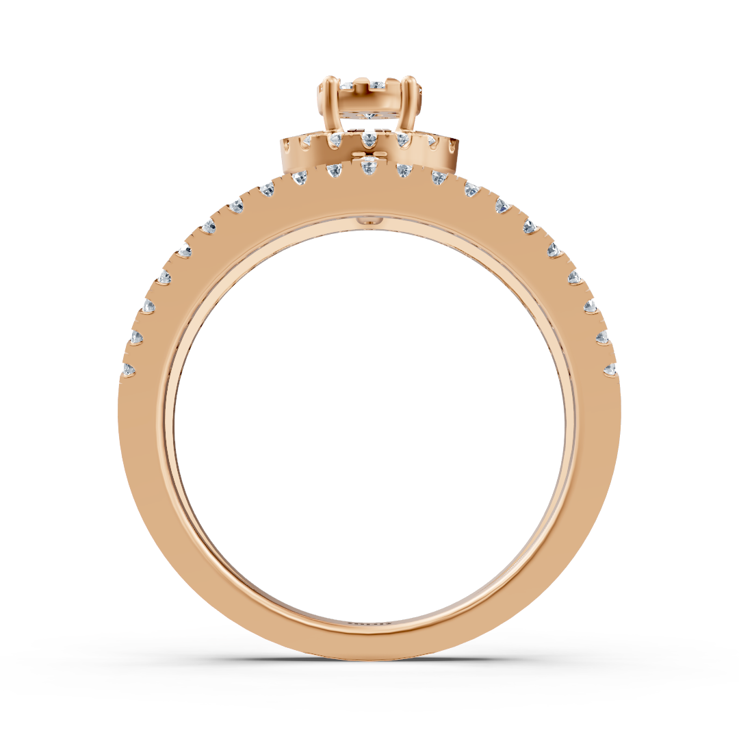Halo Detaylı Modern Nişan Yüzüğü Seti - 14 Ayar Rose Altın - Rosy Lab Diamonds’tan yüksek kaliteli Mücevher