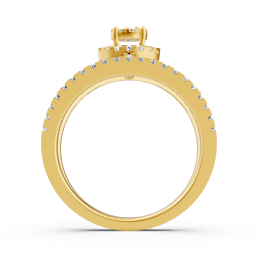Modern engagement ring set with halo – 14K yellow gold