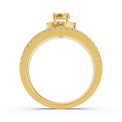 Modern engagement ring set with halo – 14K yellow gold