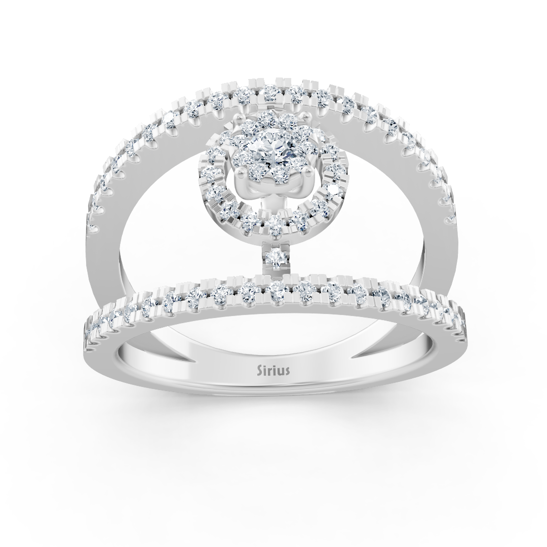 Ensemble moderne de bagues de fiançailles avec halo – 14K or blanc