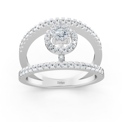 Ensemble moderne de bagues de fiançailles avec halo – 14K or blanc