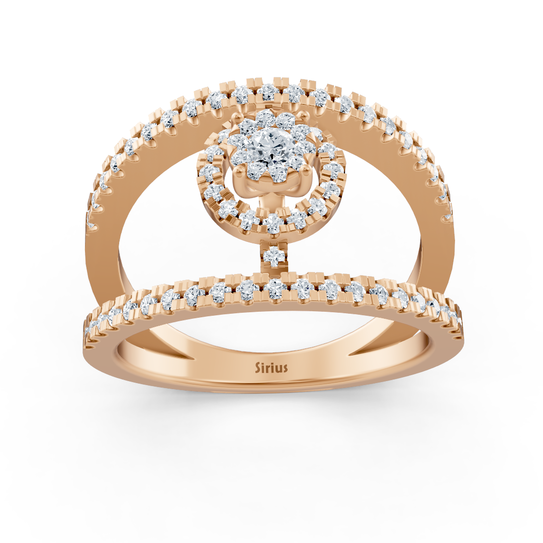 Halo Detaylı Modern Nişan Yüzüğü Seti - 14 Ayar Rose Altın - Rosy Lab Diamonds’tan yüksek kaliteli Mücevher