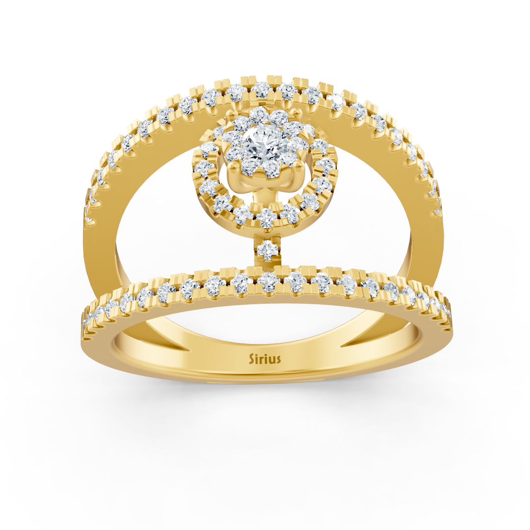 Modern engagement ring set with halo – 14K yellow gold