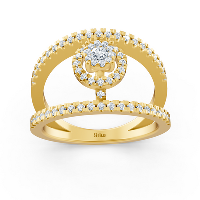 Modern engagement ring set with halo – 14K yellow gold