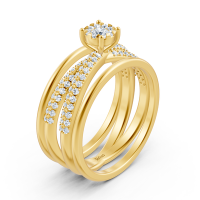 Verlobungsring-Set mit Mittelstein – 14K Gelbgold