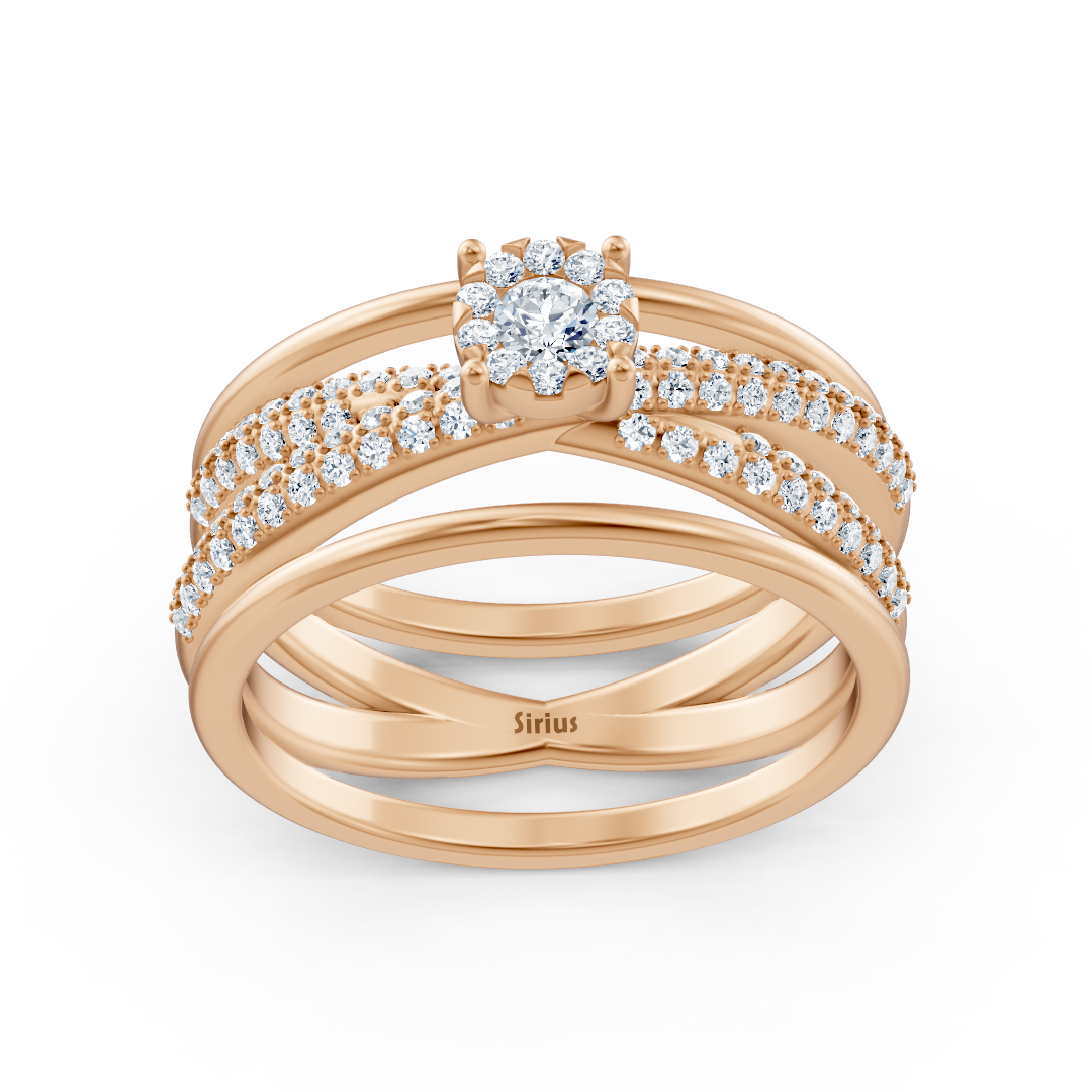 طقم خاتم خطوبة بحجر مركزي - ذهب وردي عيار 14 قيراطًا - مجوهرات فاخرة من Rosy Lab Diamonds