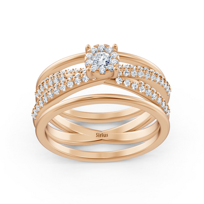 Verlobungsring-Set mit Mittelstein – 14K Roségold