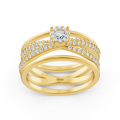 Verlobungsring-Set mit Mittelstein – 14K Gelbgold